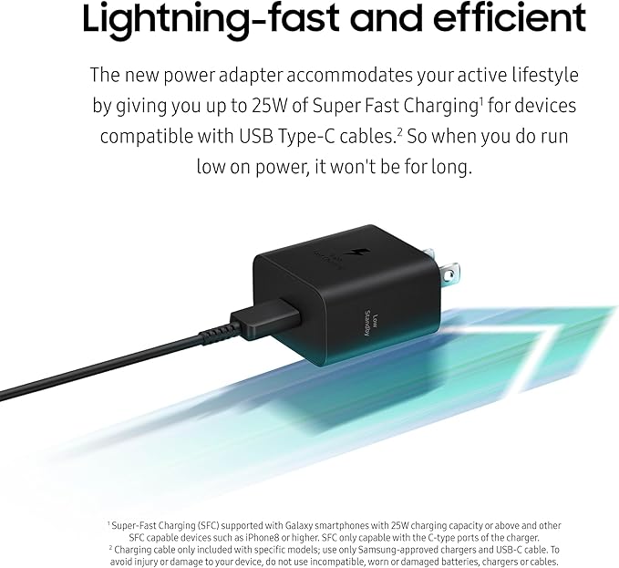 25W USB C Charger Block Fast Charging Wall Adapter with USB C Cable for Samsung Galaxy iPhone 17 16 iPad Black