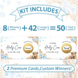 Holy Cow Scratch Off Game Cards (50-Pack) - Fun & Simple Baby Shower Activity For Boys, 'A Little Holy Cow Is On The Way' Theme, Blue Highland Cow Themed Party Game -C3