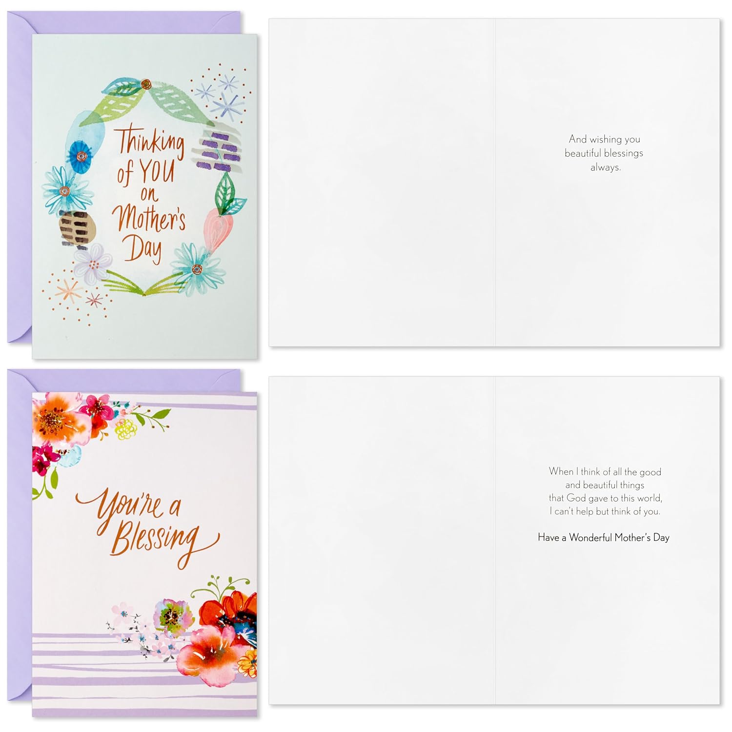 Hallmark Religious Mother's Day Card Assortment (16 Cards with Envelopes) Purple, Teal and Orange Flowers