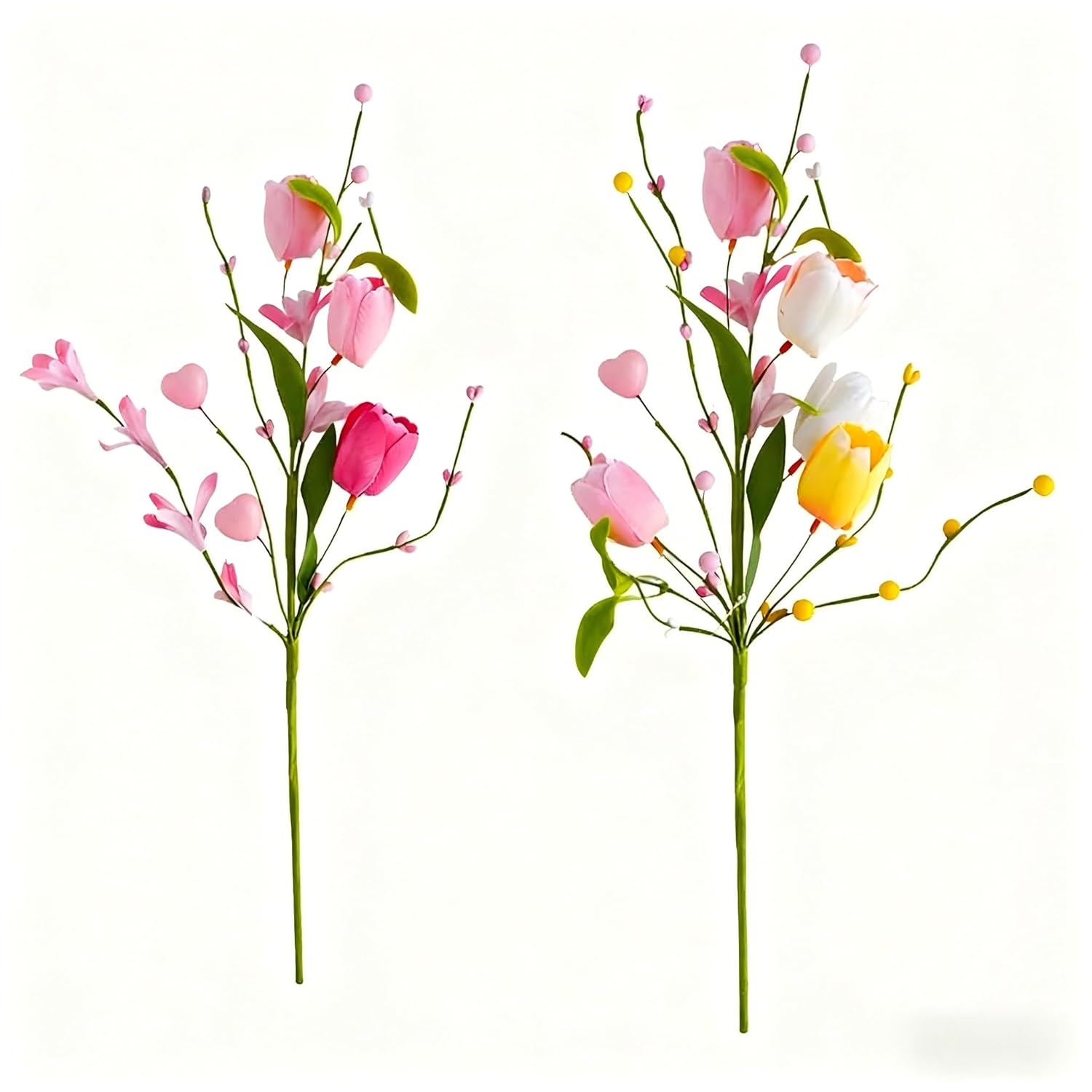 Valentines Day Decorations, 45Cm Tulips Artificial Flowers With Berry Branch For Home Decor, Valentine'S Day Gifts For Him And Her, Long Lasting Faux Tulip Bulbs