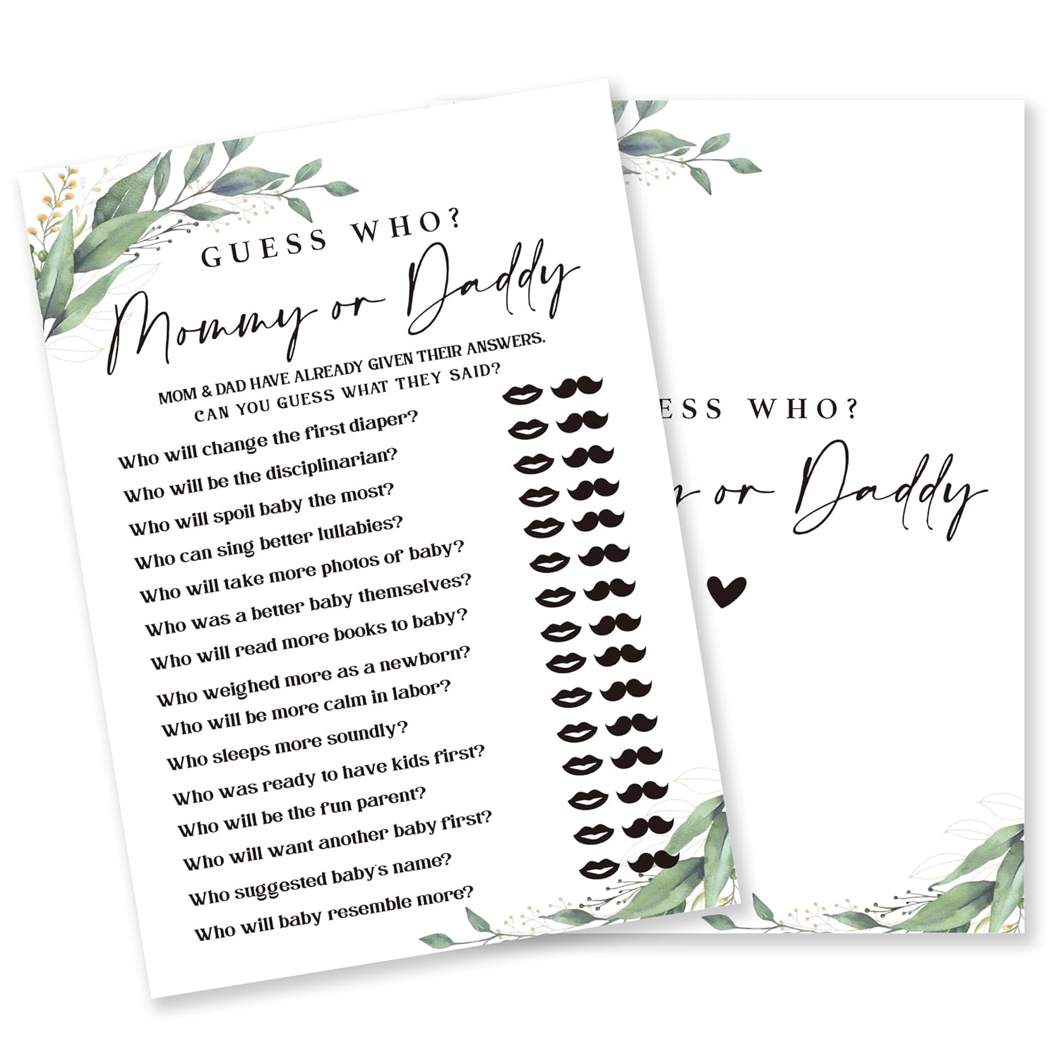 Guess Who Baby Shower Games, 30 Greenery And White Game Cards For Girl Boy, Gender Reveal Game, Baby Announcement,Party Favor, Baby Shower Favors & Supplies-B10