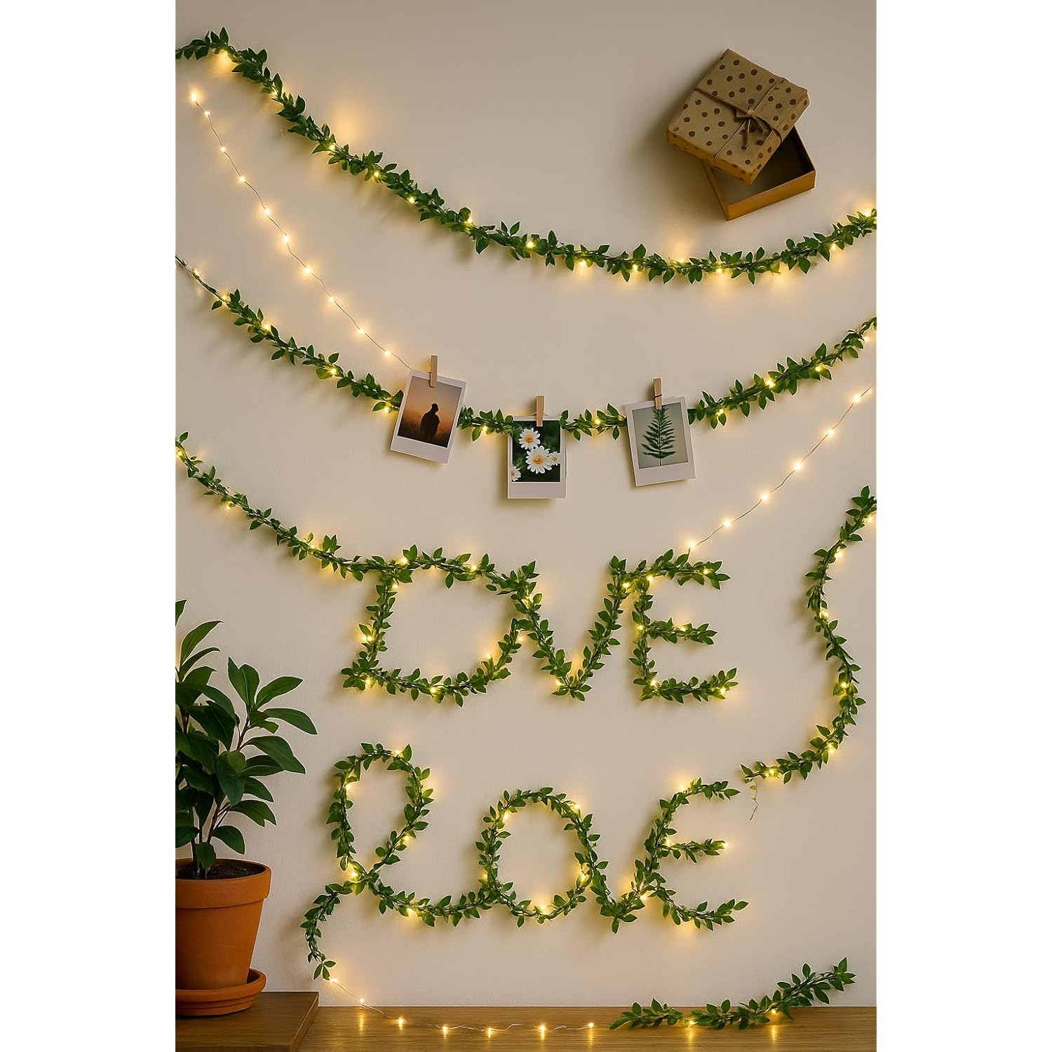 9.8Ft Green Ivy String Lights With 30 Led – Battery Operated Garland For Dorm Room, Bedroom Wall Decor, Halloween, Chris