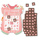 Big Dot of Happiness Pink Little Pumpkin - Picture Bingo Cards and Markers - Fall Baby Shower Shaped Bingo Game - Set of 18