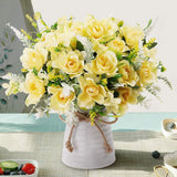 Artificial Flowers With Vase For Table Centerpieces,Fake Silk Gardenia Flower In Vase Decoration For Home Office Party (Champagne)