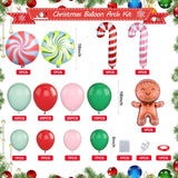 Christmas Balloon Arch, Pink Green Christmas Balloons, Green Pink Red Christmas Balloon Garland Kit, Pink Green Christmas Party Balloons With Christmas Cane Candy Gingerbread Man Foil Balloons