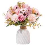 Fake Flowers In Vase, Artificial Pink Flowers In Vase For Decoration Faux Flowers Fake Floral For Home Decor Indoor Dining Table Centerpiece (Pink)