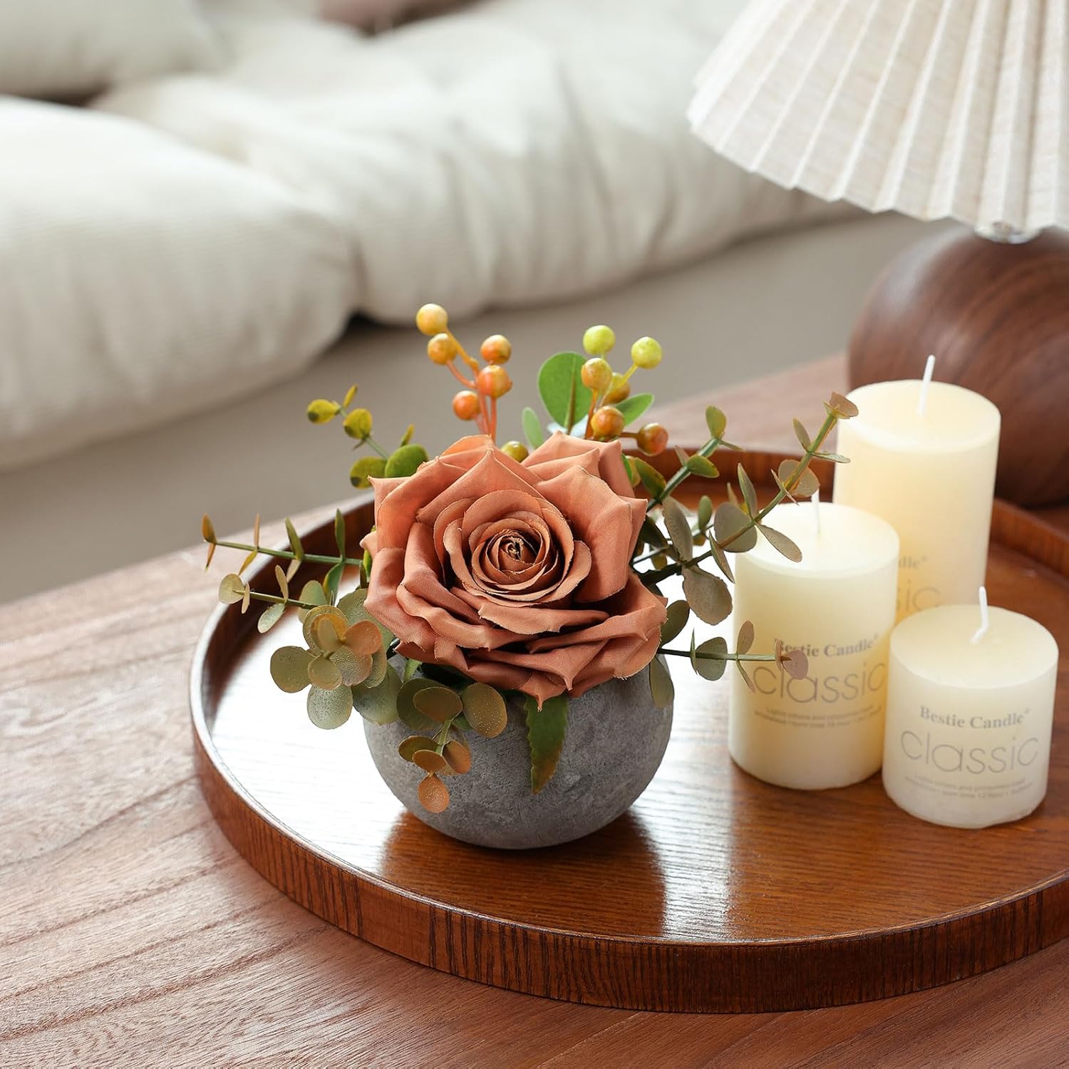 Diy Small Artificial Flowers Potted Kit Fake Flower Realistic Silk Rose And Greenery With Vase For Gifts Table Centerpiece Mantle Office Desk Shelves Living Room Decorations (Orange)
