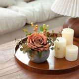 Diy Small Artificial Flowers Potted Kit Fake Flower Realistic Silk Rose And Greenery With Vase For Gifts Table Centerpiece Mantle Office Desk Shelves Living Room Decorations (Orange)