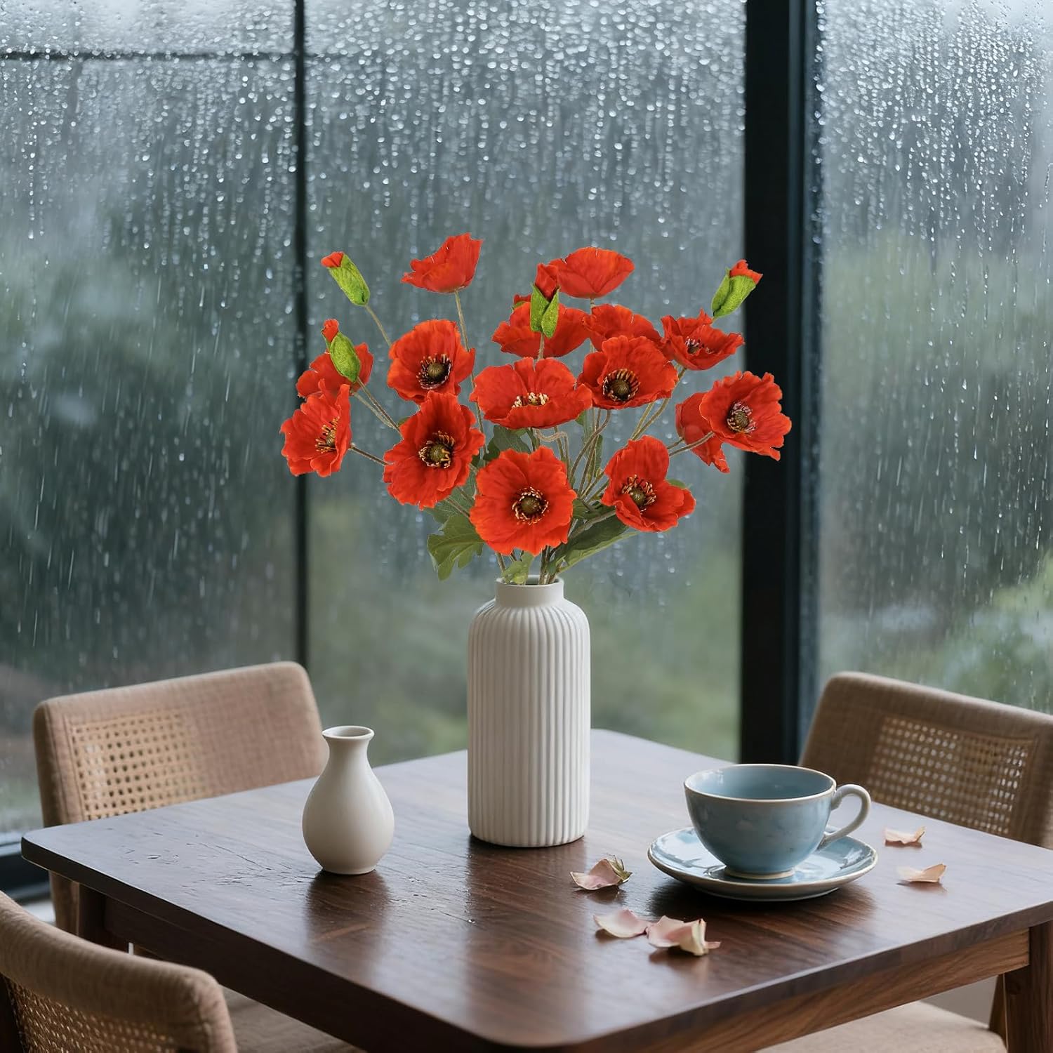 Red Poppy Flowers Artificial 5Pcs 20Heads Fake Poppies Realistic Faux Silk Flowers With Stems For Vase Centerpiece Wedding Party Garden Home Decoration (Red)