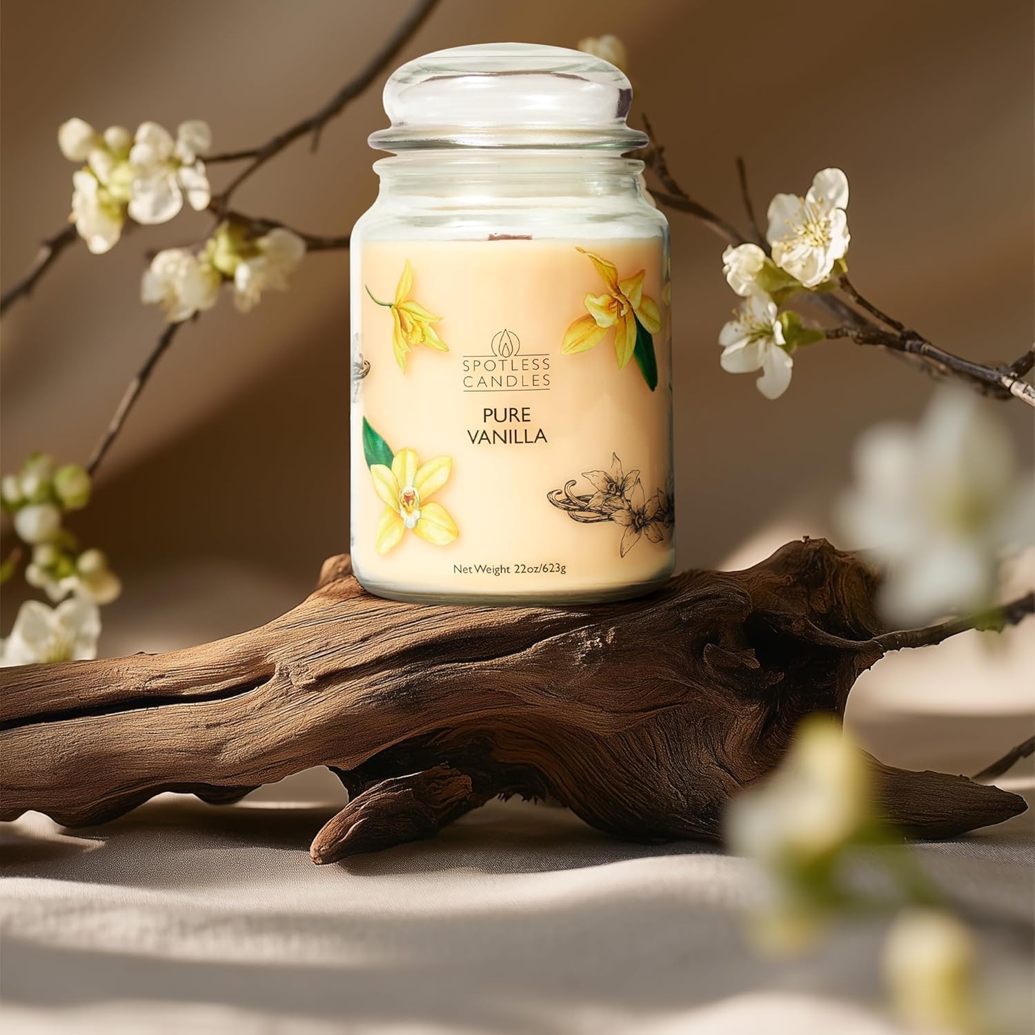 Vanilla Candle 22Oz 16" X 9" Reusable Jar Candle 130 Hours Long Burn Time With Wooden Wick In Presentation Gift Box & Protective Shipper