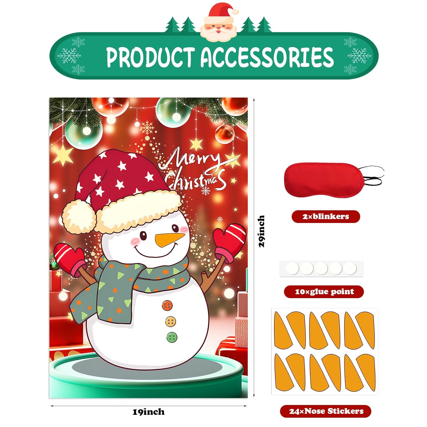 Pin The Nose On The Snowman, Christmas Games For Family Party Decorations With 24 Pcs Nose Stickers And Blindfold For Kids And Adults