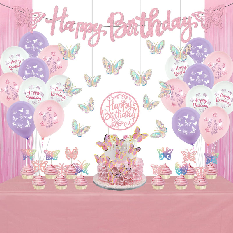 Butterfly Birthday Party Decorations - Butterfly Happy Birthday Banner