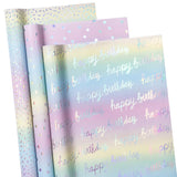 Holographic Birthday Wrapping Paper Roll Set, Iridescent Shiny Rainbow Foil Gift Wrap With Dots, Confetti And Happy Birthday Lettering For Kids, Girls, 3 Rolls, 17 Inches X 10 Feet Per Roll