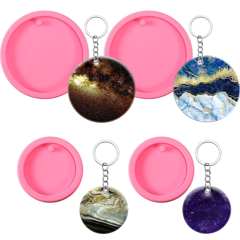 4 Pieces Round Silicone Keychain Mold Resin Silicone Circle Keychain P