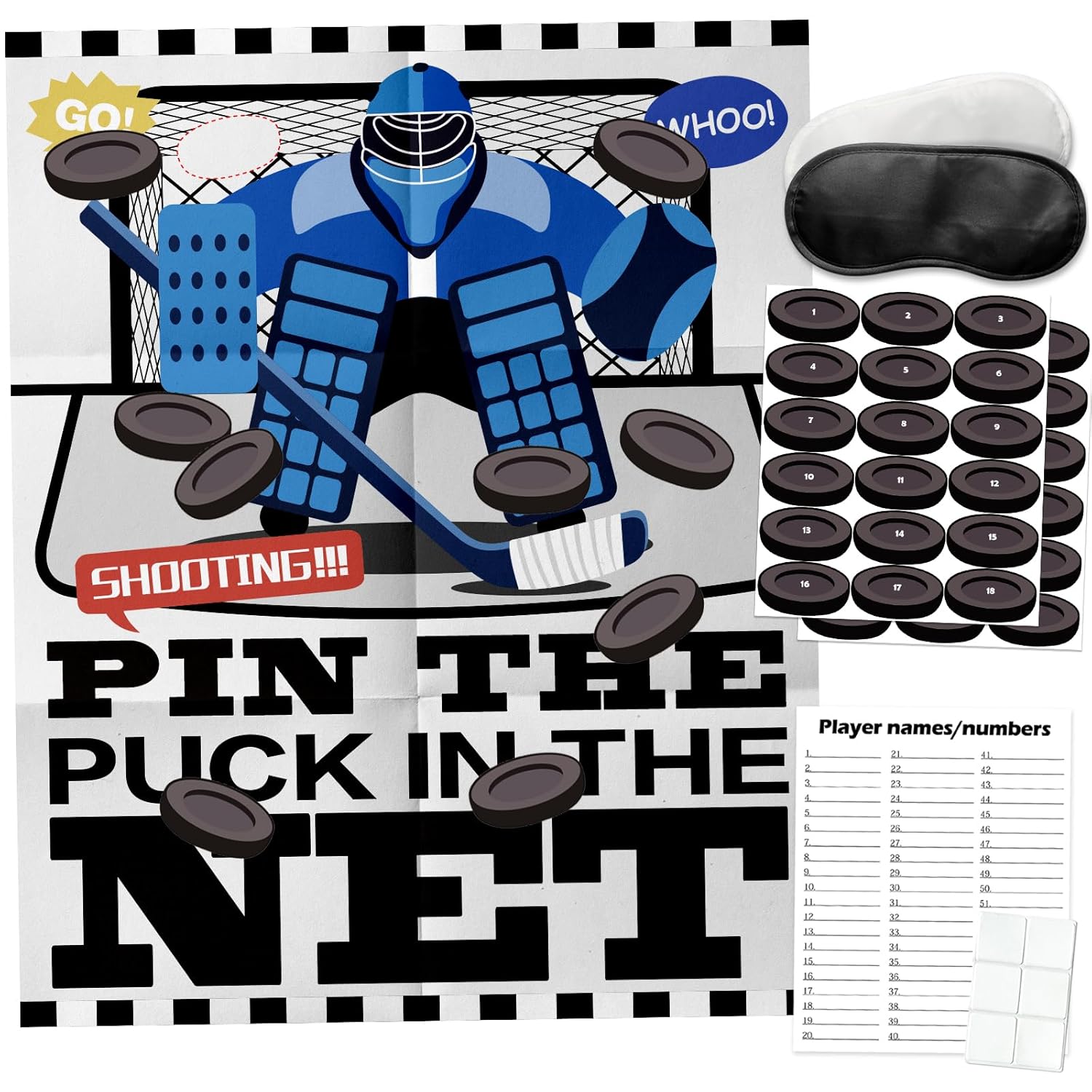 Pin The Puck On The Net, Hockey Party Birthday Party Games, Ice Hockey Holiday Party Fun Games Supplies Decorations Decor For Kids Families Adult Groups