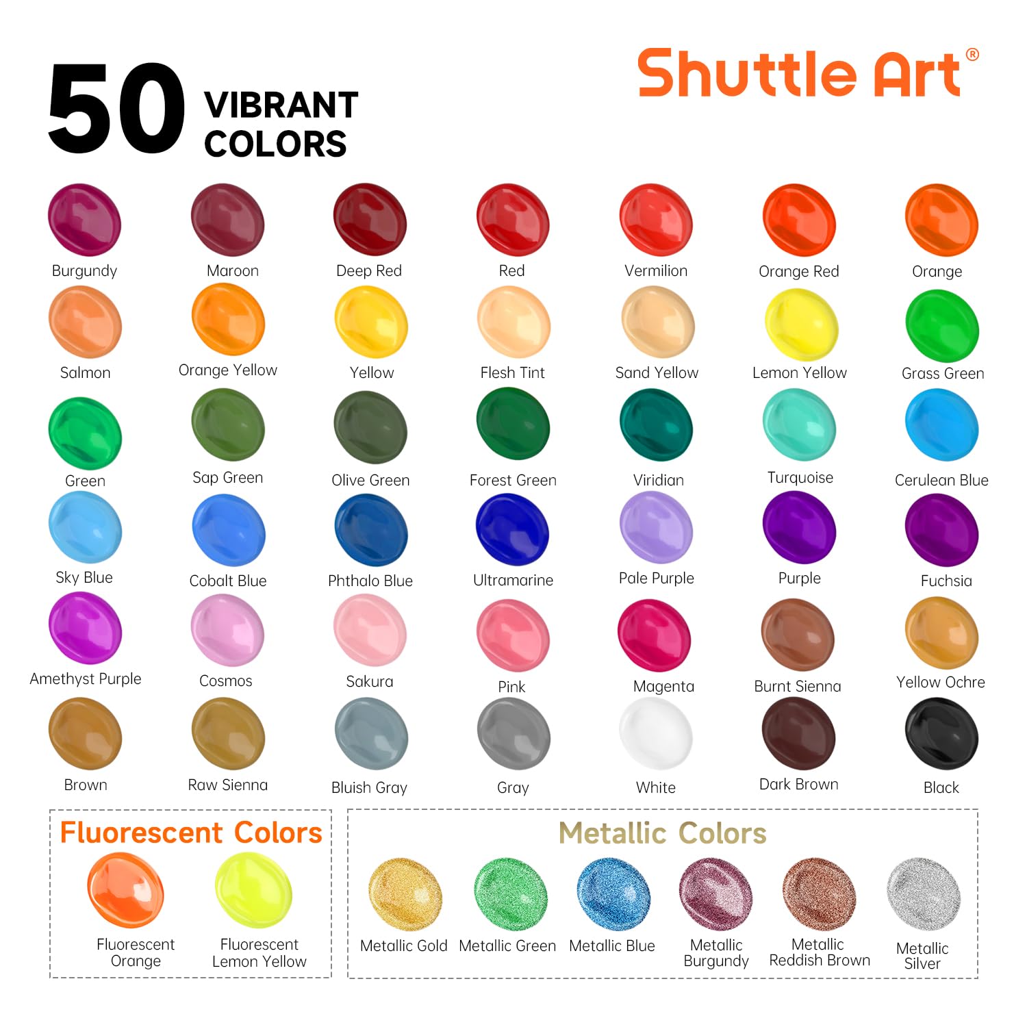 Acrylic Paint, 50 Colors Acrylic Paint Set, 2Oz/60Ml Bottles, Rich Pigments, Water Proof, Premium For Artists, Beginners And Kids On Canvas Rocks Wood Ceramic Fabric