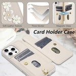 iPhone 16 Pro Wallet Case, Card Holder, Flower Design, Crossbody, PU Leather