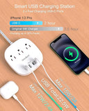 Travel Power Strip 22.5W Flat Plug Extension Cord 6FT 3 Outlets 4 USB Ports 2 USB C Charging Station