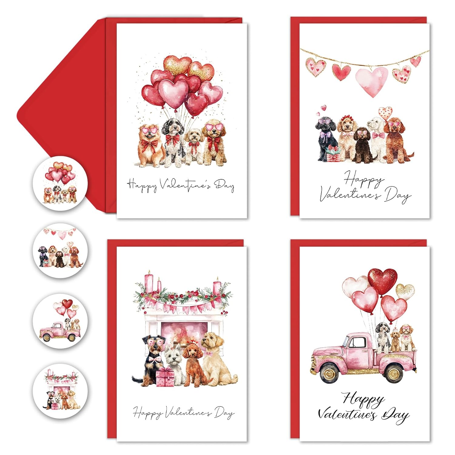 24Pack Valentines Day Cards With Envelopes & Cartoon Stickers, 4 Cute And Fun Dog Designs, Blank Inside For Valentines Day Gift, Boys & Girls Classroom Exchanges, V-Day Parties, 4" X 6"