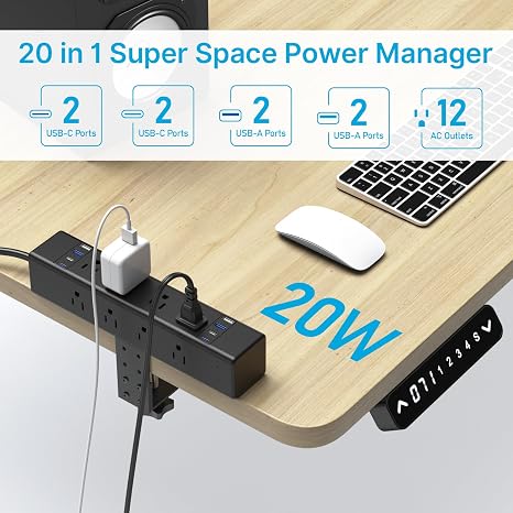 Desk Clamp Power Strip 20W USB-C Surge Protector 4800J 6FT 15A Cord