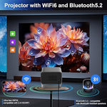 Smart Projector 4K - Auto Focus, 1080P, WiFi 6, Bluetooth, 500 ANSI, Grey