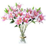 6 Pack Artificial Lily Flowers Full Bloom Fake Latex Real Touch Artificial Flower Bouquets With 3 Heads Wedding Party Decor Home Décor (Rosy)