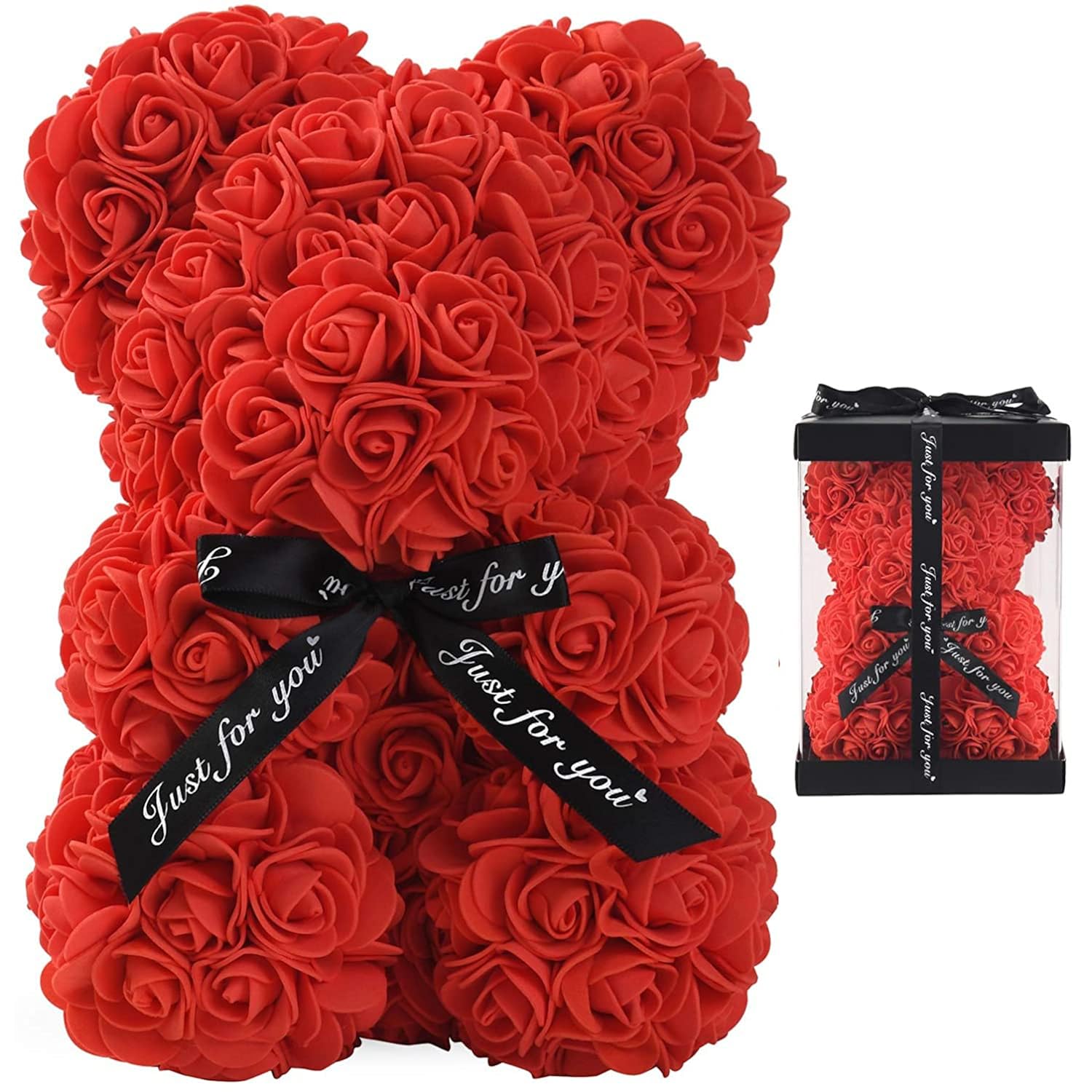 Rose Bear Xamas Gift For Girlfriend, Forever Rose Preserved Flowers Cub For Her Valentines Day, Wedding, Mothers Day, Date, Birthday And Anniversary With Transparent Box