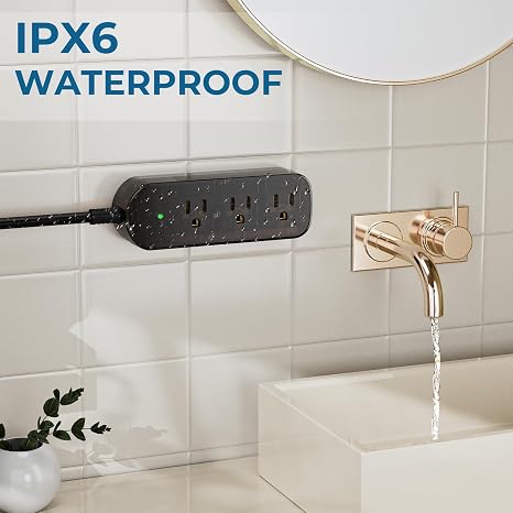 Outdoor Weatherproof Power Strip 3 Outlets 5FT Cord IPX6 Waterproof 1625W