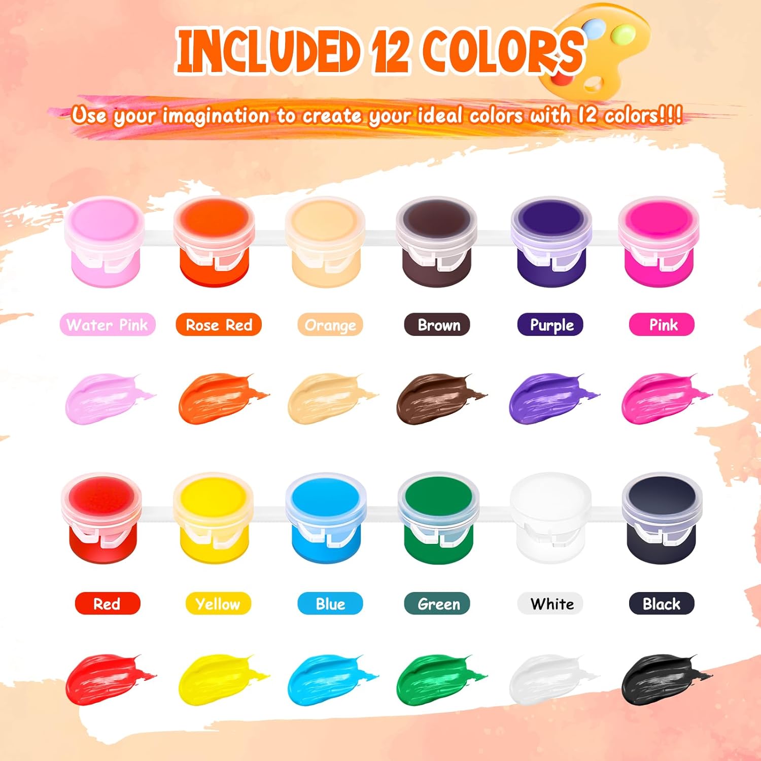 12 Pack 168 Pcs Mini Acrylic Paint Set With Brushes For Kids Adults Craft Paints, 12 Colors Washable Acrylic Paint Strips For Home Classroom Birthday Party Diy Favors