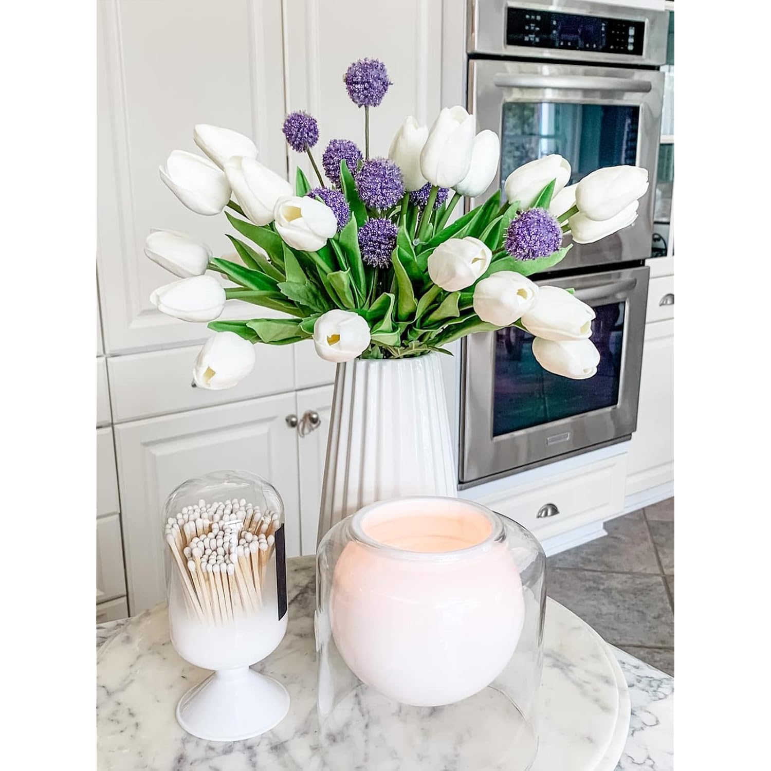 White Tulips Artificial Flowers 18Pcs Faux Silk Tulip Real Touch Tulip Fake Flowers Bouquets Arrangements For Mother'S Day Easter Spring Flowers Gifts Home Table Decor