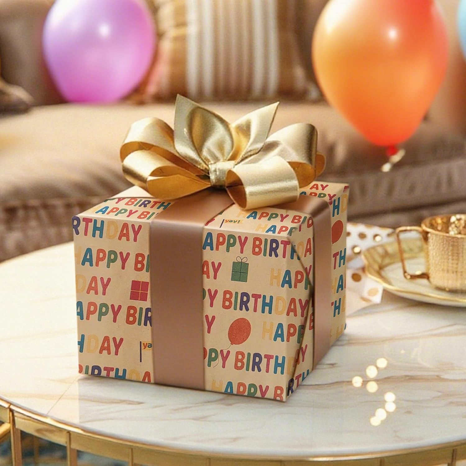 Birthday Wrapping Paper, Gift Wrapping Paper Roll, Kraft Wrapping Paper - Colorful Happy Birthday Pattern For Boys Girls Kids, Gift Wrap For Holiday, Party, Baby Shower- 17 Inch X 120 Inch(10 Feet)
