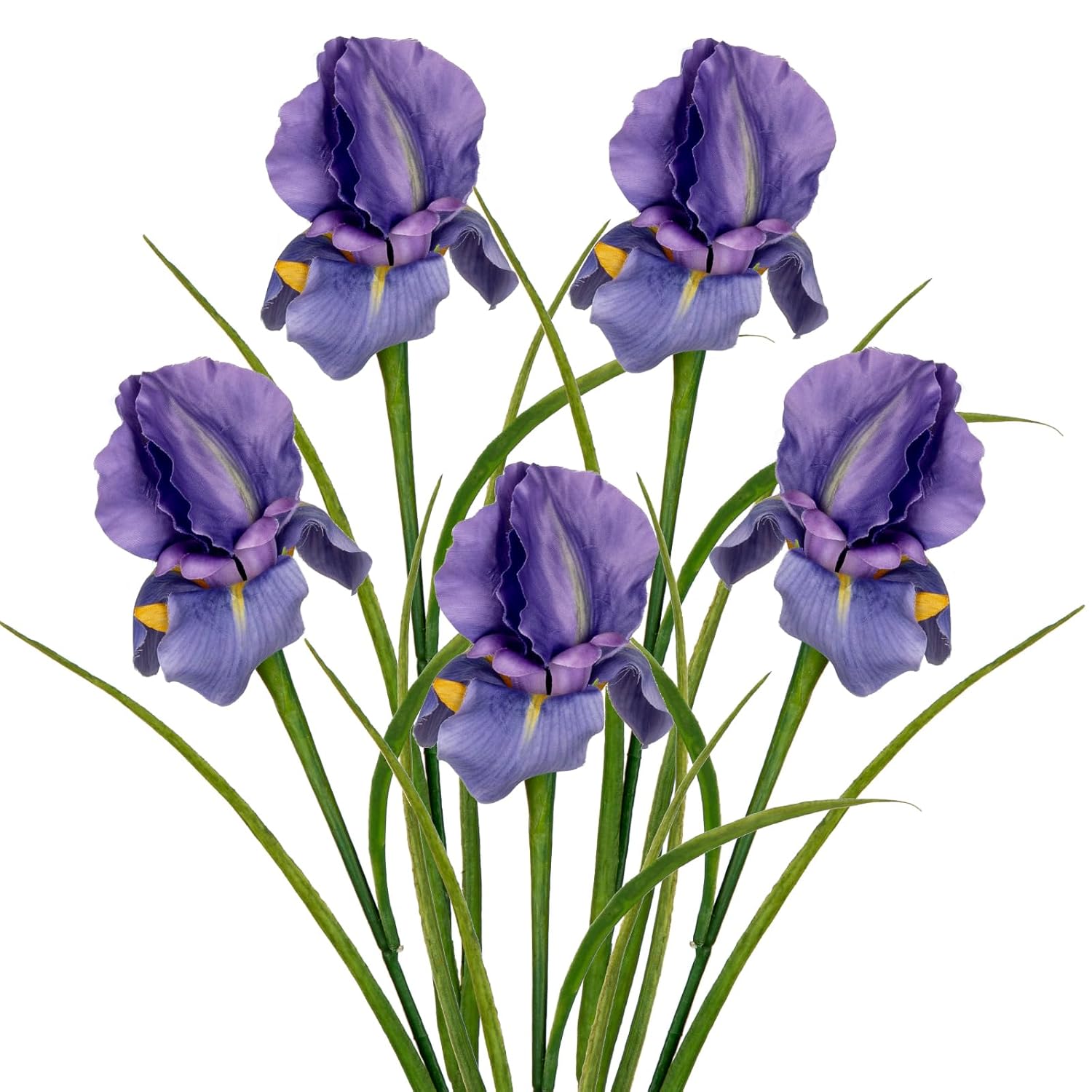 Iris Flowers Artificial 5 Pcs Real Touch Long Stems Iris Flowers 23.6" Silk Iris Fake Flowers For Wedding Bridal Home Decor - Purple