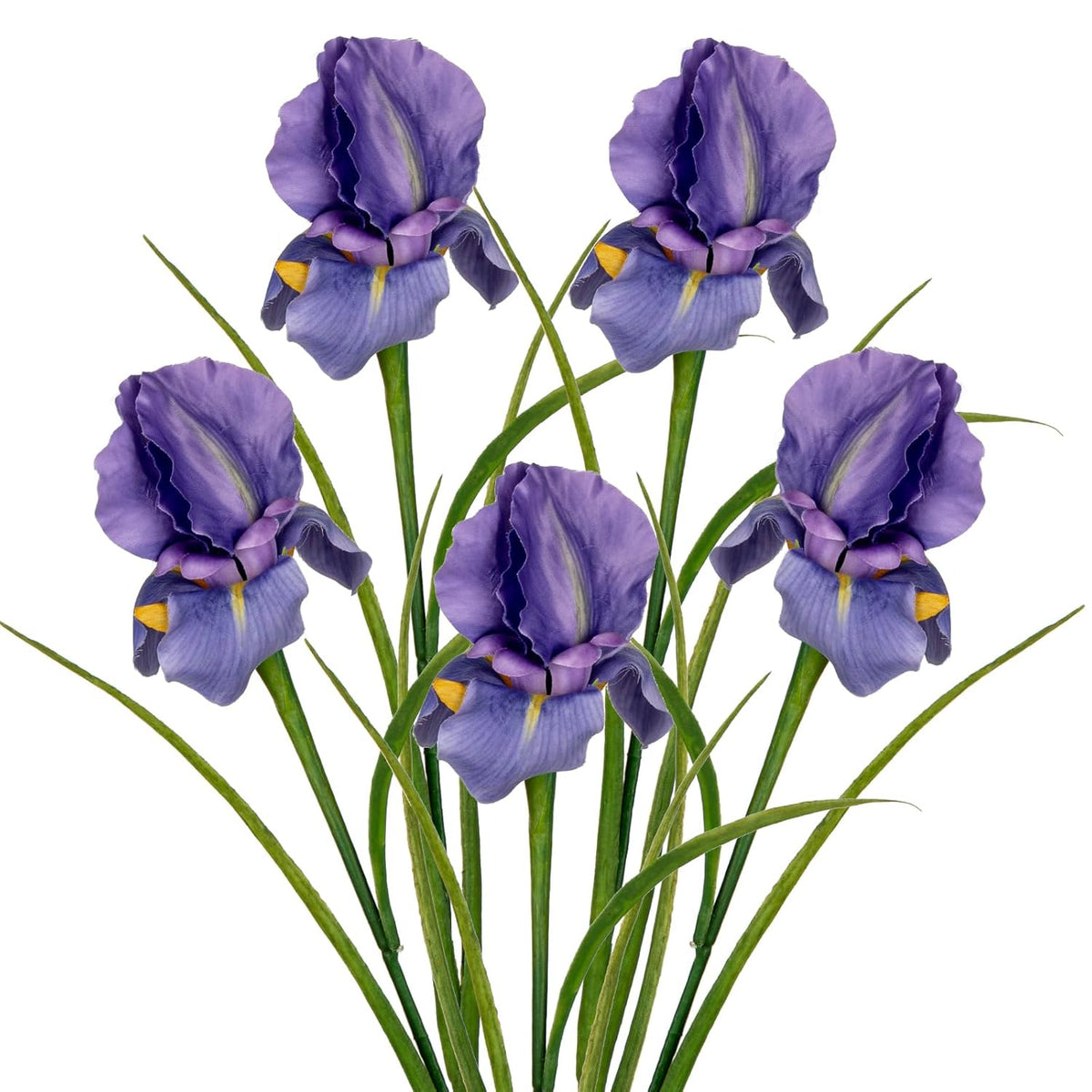 Iris Flowers Artificial 5 Pcs Real Touch Long Stems Iris Flowers 23.6" Silk Iris Fake Flowers For Wedding Bridal Home Decor - Purple