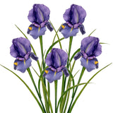 Iris Flowers Artificial 5 Pcs Real Touch Long Stems Iris Flowers 23.6" Silk Iris Fake Flowers For Wedding Bridal Home Decor - Purple