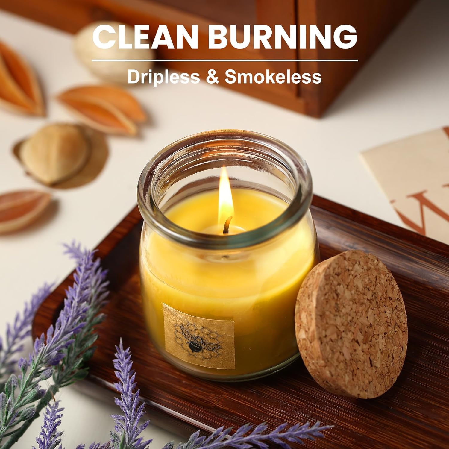 Beeswax Candle In Glass Jar, 100% Pure Beeswax Candle Organic Long Burning Yellow Bees Wax Bridesmaid Gift For Bridal Shower Bachelorette Party(8.5Oz)