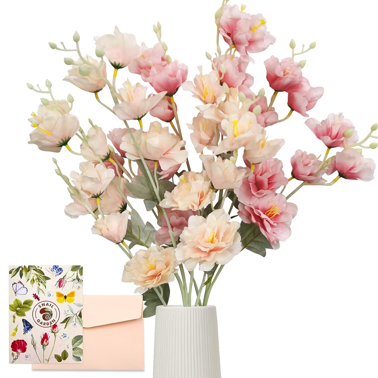2 Pack 34.6" Artificial Flower Bouquet,40 Flower Heads Long Stem Silk Peony,Fake Spring Flowers For Bridal Wedding Home Party Festival Floral Arrangements Decoration(Champagne & Pink)