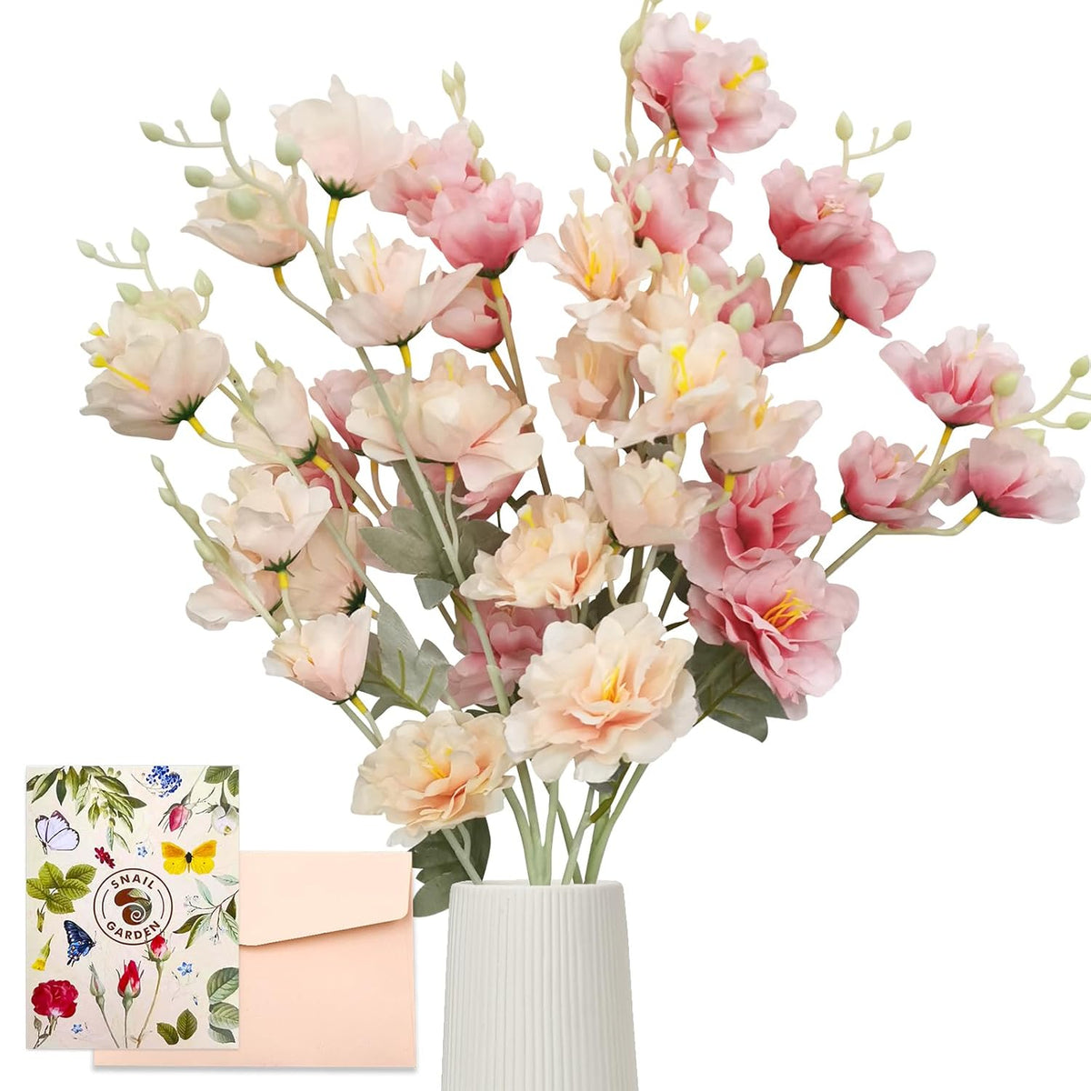 2 Pack 34.6" Artificial Flower Bouquet,40 Flower Heads Long Stem Silk Peony,Fake Spring Flowers For Bridal Wedding Home Party Festival Floral Arrangements Decoration(Champagne & Pink)