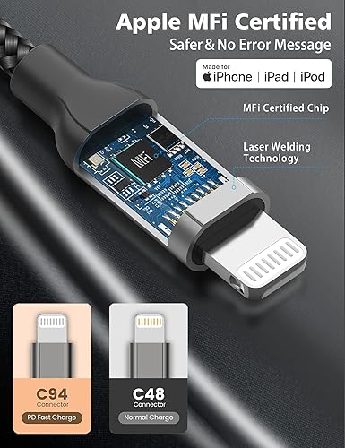 2 Pack 3FT USB C to Lightning Cable MFi Certified Fast Charging Nylon Braided Cord