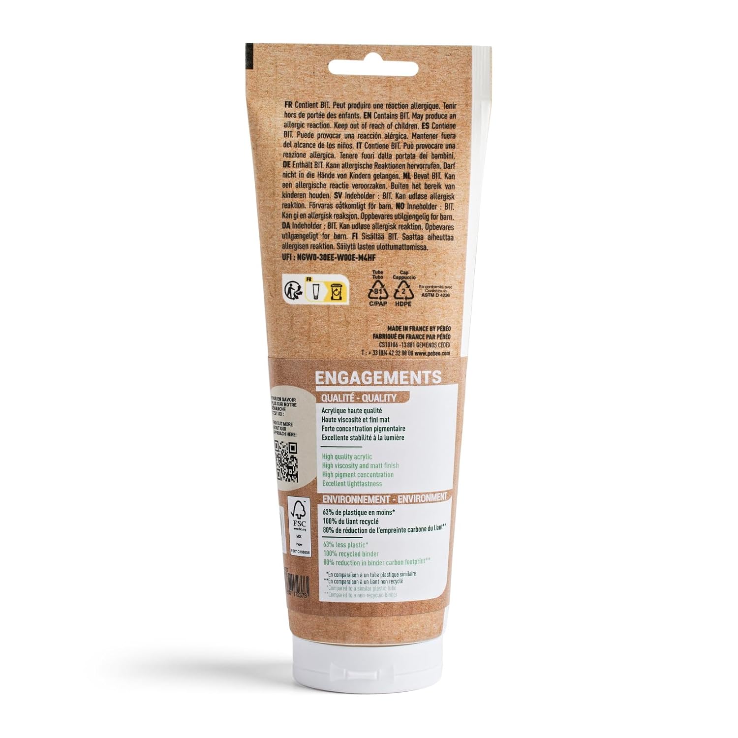 PEBEO Origin - Eco-designed High-viscosity Acrylic Paint - High Pigment Concentration for Intense Color and Excellent Lightfastness - 8.11 Fluid Ounces (240 ml) Tube - Titanium White