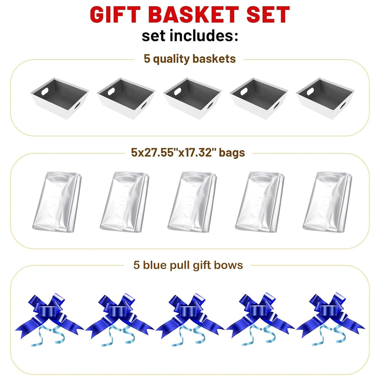 Baskets For Gifts Empty - Gift Baskets Empty To Fill Kit - White Basket Cardboard To Fill Bulk 5 Pack For Holiday, Birthday, Christmas, Valentines Day And Any Occasion