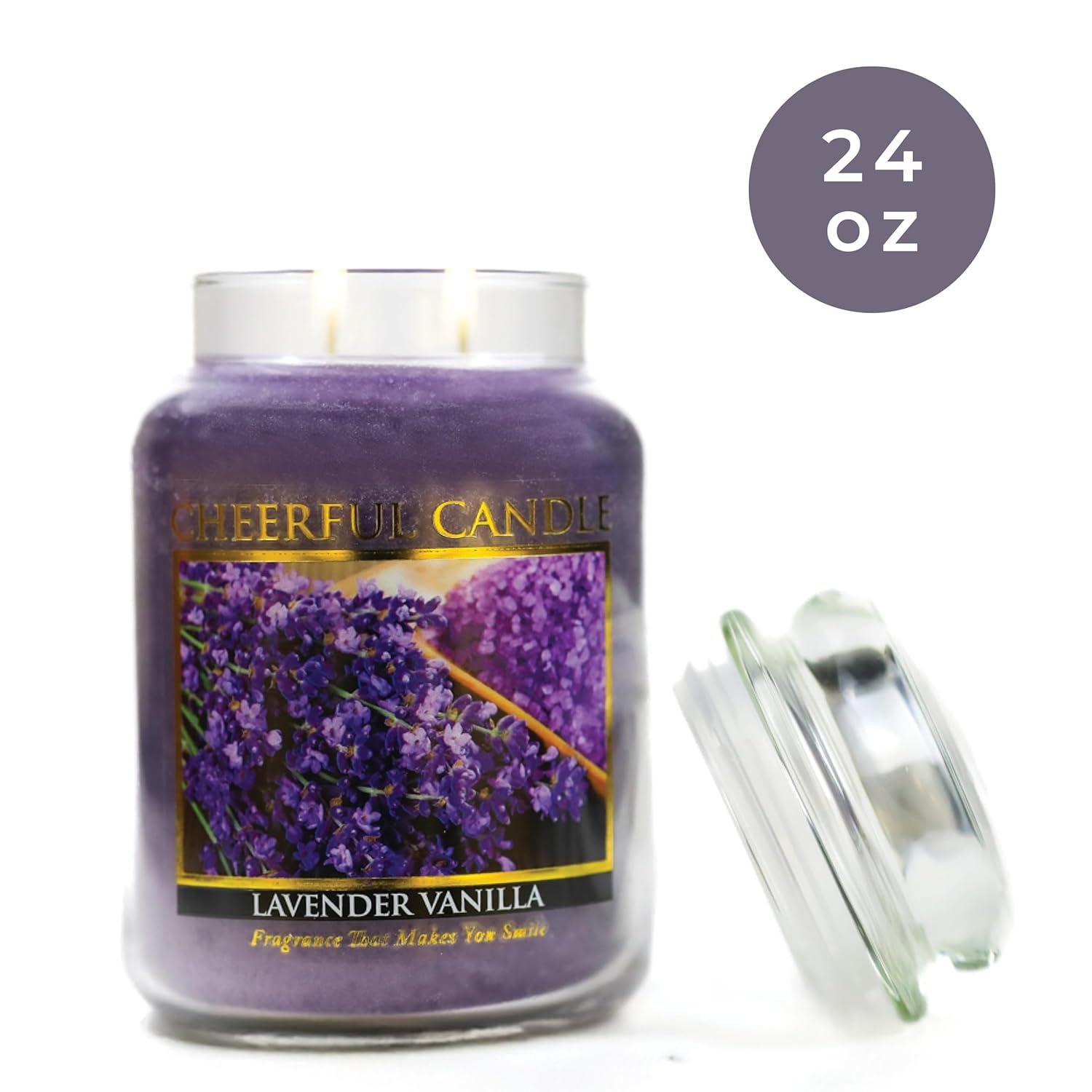 A Cheerful Giver - Lavender Vanilla Scented Glass Jar Candle (24 oz) with Lid & True to Life Fragrance Made in USA