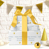 Birthday Wrapping Paper Roll For Daughter - Mini Roll - 17 Inch X 16.5 Feet - Happy Birthday Beautiful Daughter Lettering With Gold Love Design