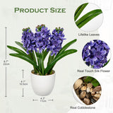 Purple Flowers Artificial Hyacinthus Silk Fake Flowers Arrangement 8.7" Realistic Faux Flowers With Vase Pot Artificial Flowers For Home Kitchen Bathroom Office Table Centerpiece Wedding Decoration