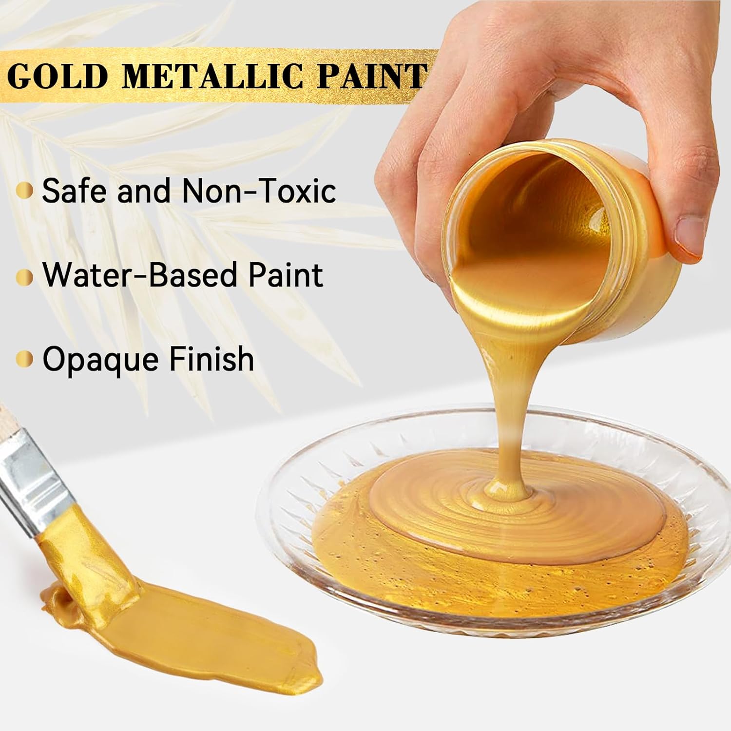 Gold Leaf Paint, 100Ml Water-Based Metallic Acrylic Paint, Golden Acrylic Paints With 2 Brushes, Fade-Resistant Gold Metallic Paints For Metal, Wood, Canvas, Crafting & Art Projects