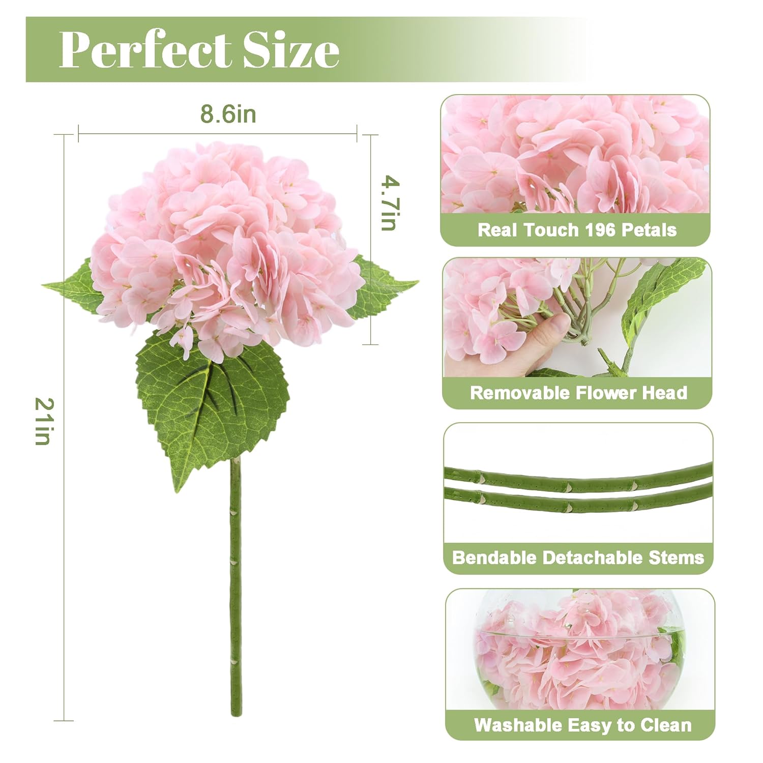 Siitumeizi Hydrangea Artificial Flower Faux Hydrangea Flowers 21 Inch Real Touch Latex Fake Hydrangeas For Wedding Bouquets Centerpieces 3Pc Pink White Blue