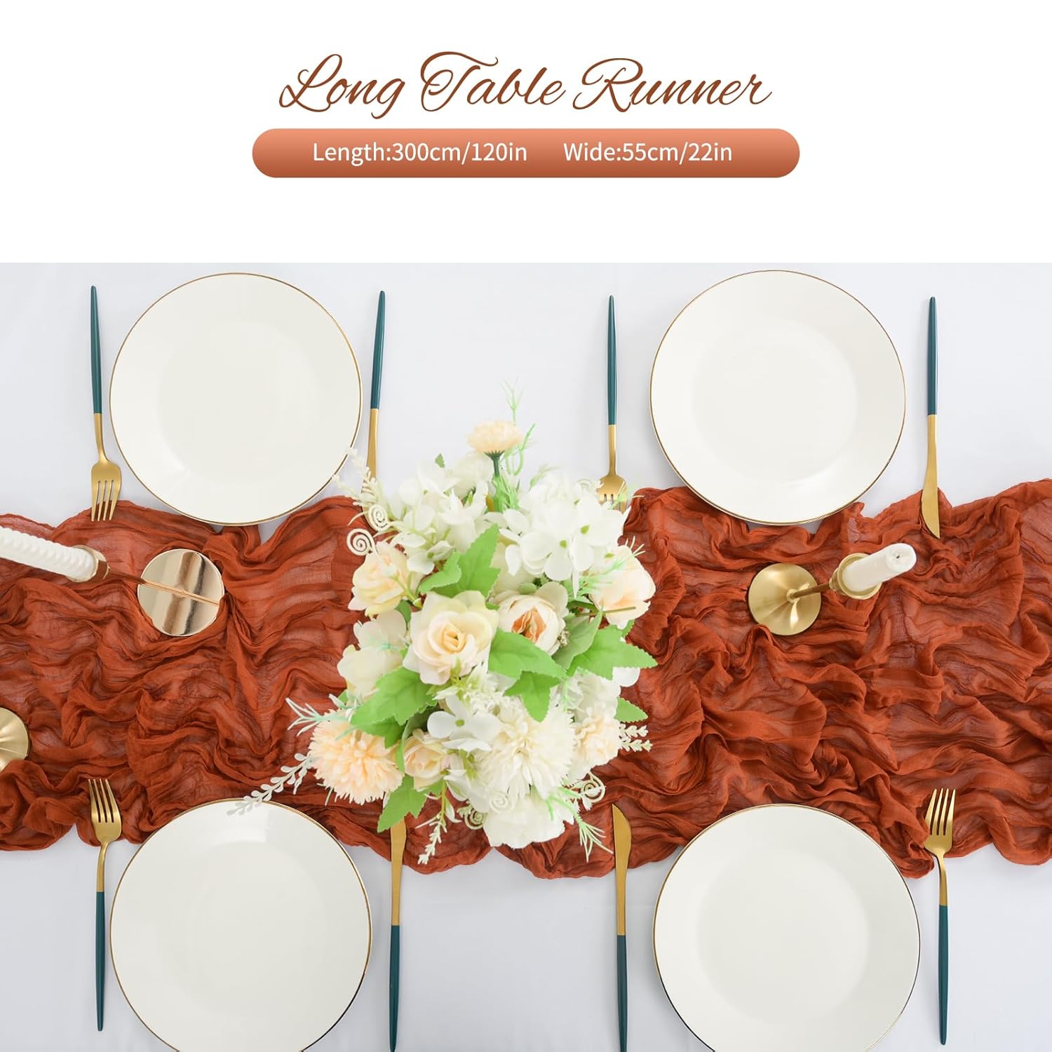 10 Pack Terracotta Cheesecloth Table Runner 10Ft Boho Romantic Gauze Table Runner 20 X 120 Inch Rustic Sheer Runner For Wedding Party Bridal Shower Thanksgiving Christmas Decoration