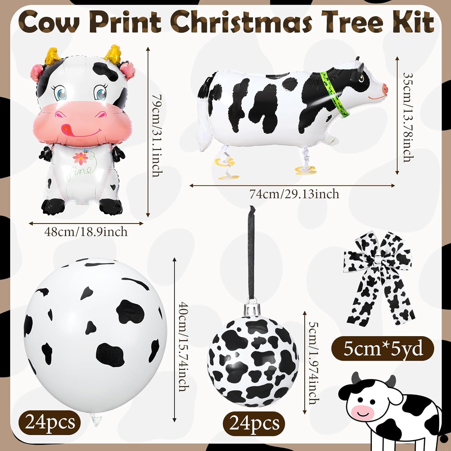 61 Pcs Cow Print Balloons Party Decoration Christmas Ball Ornaments Western Cow Balloons Theme Decorations For Farm Animal Themed Baby Shower Birthday Party Supplies Diy Craft Christmas Tree