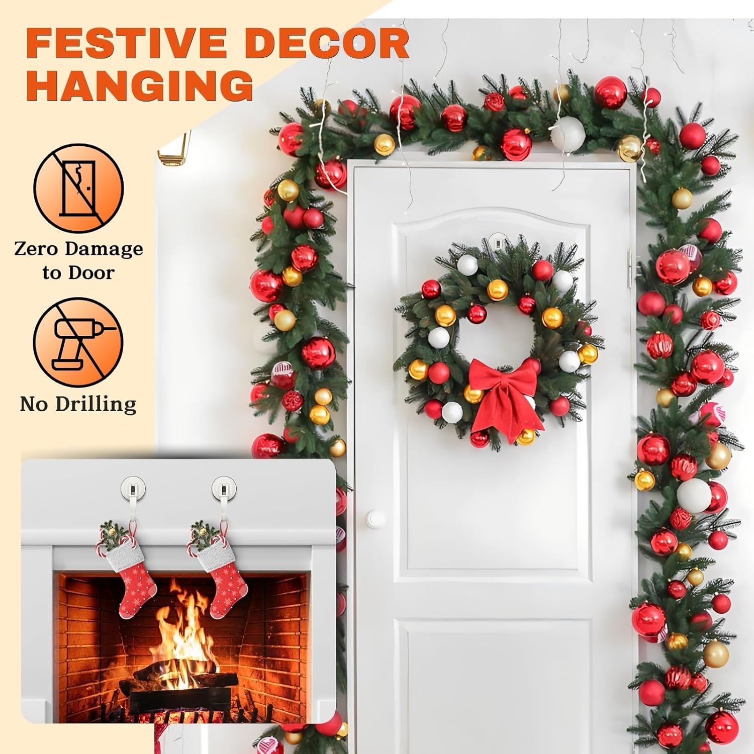 Suction Cup Hooks For Door Wreaths, 2 Pcs Removable & Reusable Christmas Wreath Hangers For Front Doors, No Drill Heavy Duty Vacuum Shower Hooks For Window Bathroom Towels Rv Home Storage Hooks(White)