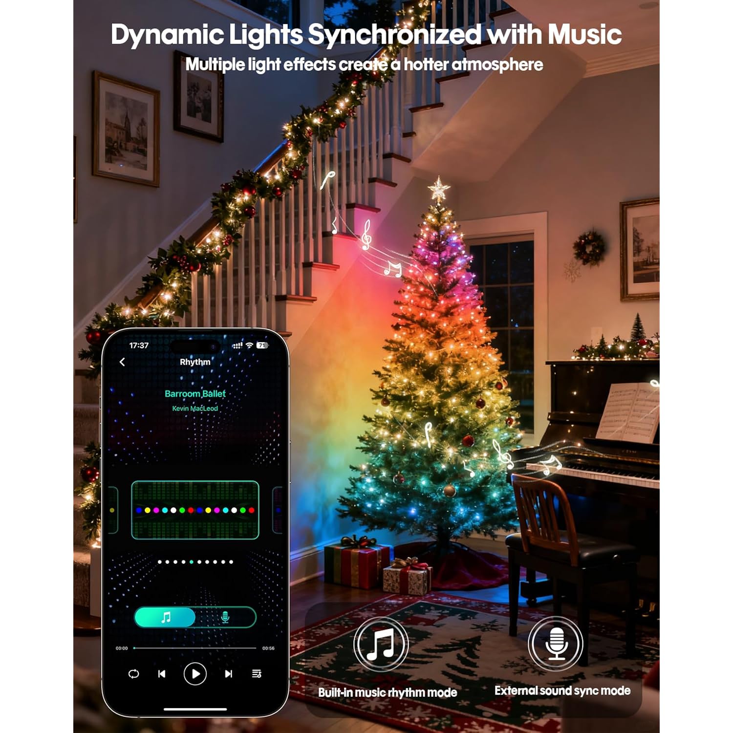 Smart Fairy String Lights, 33Ft Usb Diy Twinkle Lights W/Remote & App Controlled, Music Sync,12 Modes, Multicolor & Warm