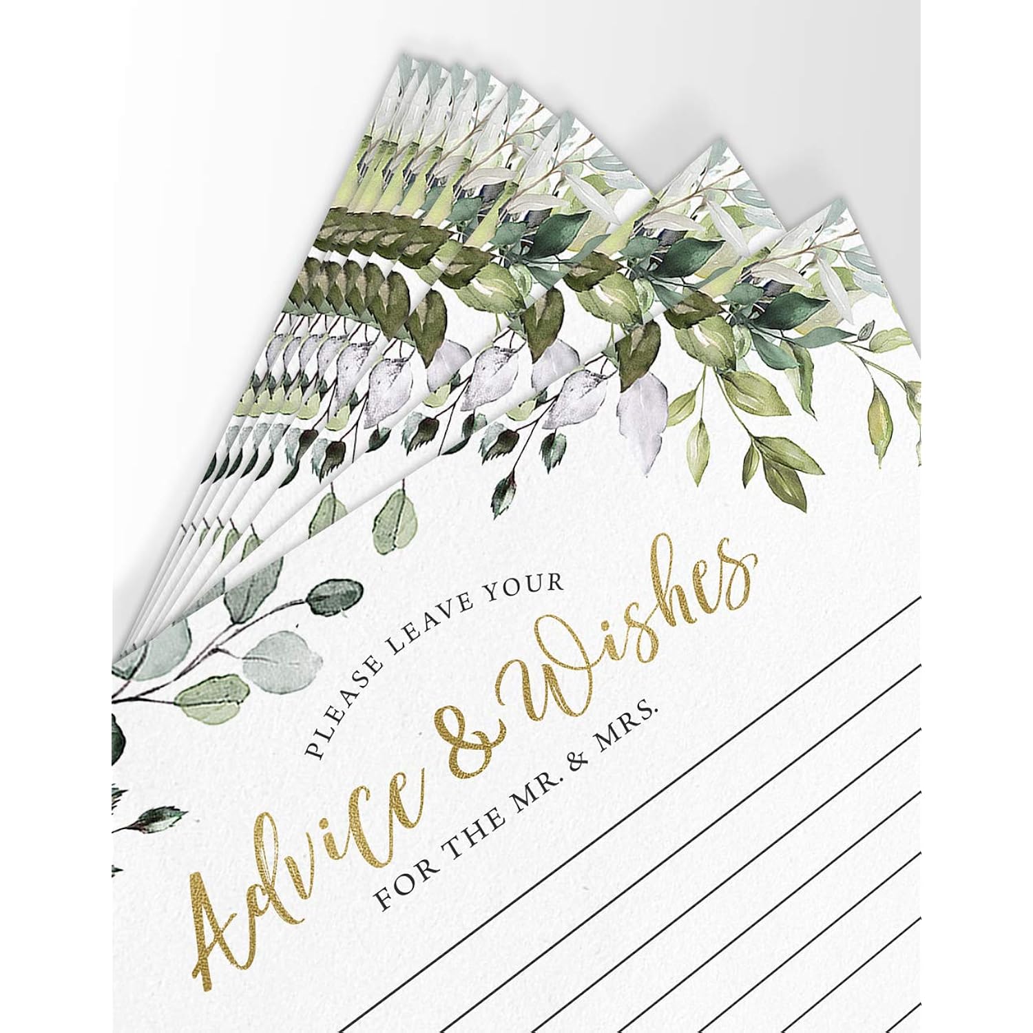 Advice And Wishes For The Mr And Mrs – Wedding Advice Cards For Bridal Shower, Games And Favors For Guests, Eucalyptus Botanical Decor, 50 Cards